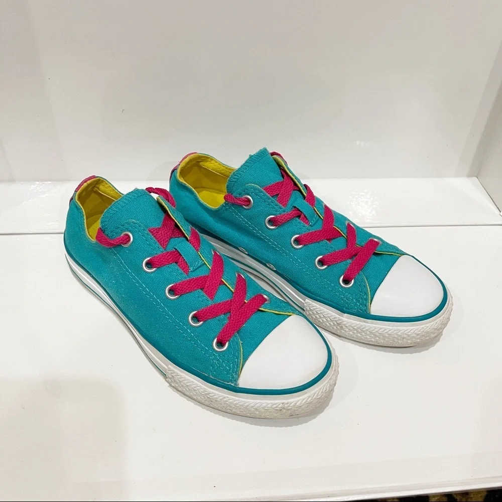 Converse All Stars Low Tops Girl sz 2 Y Blue Canvas Sneakers Shoes CUSTOM COLORS